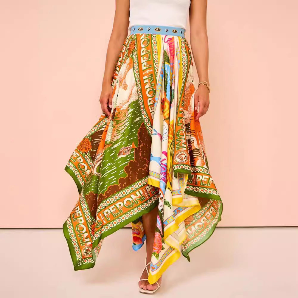 Fashionable All-match Irregular Skirt Printed Skirt