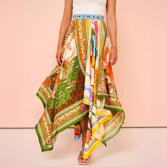 Fashionable All-match Irregular Skirt Printed Skirt