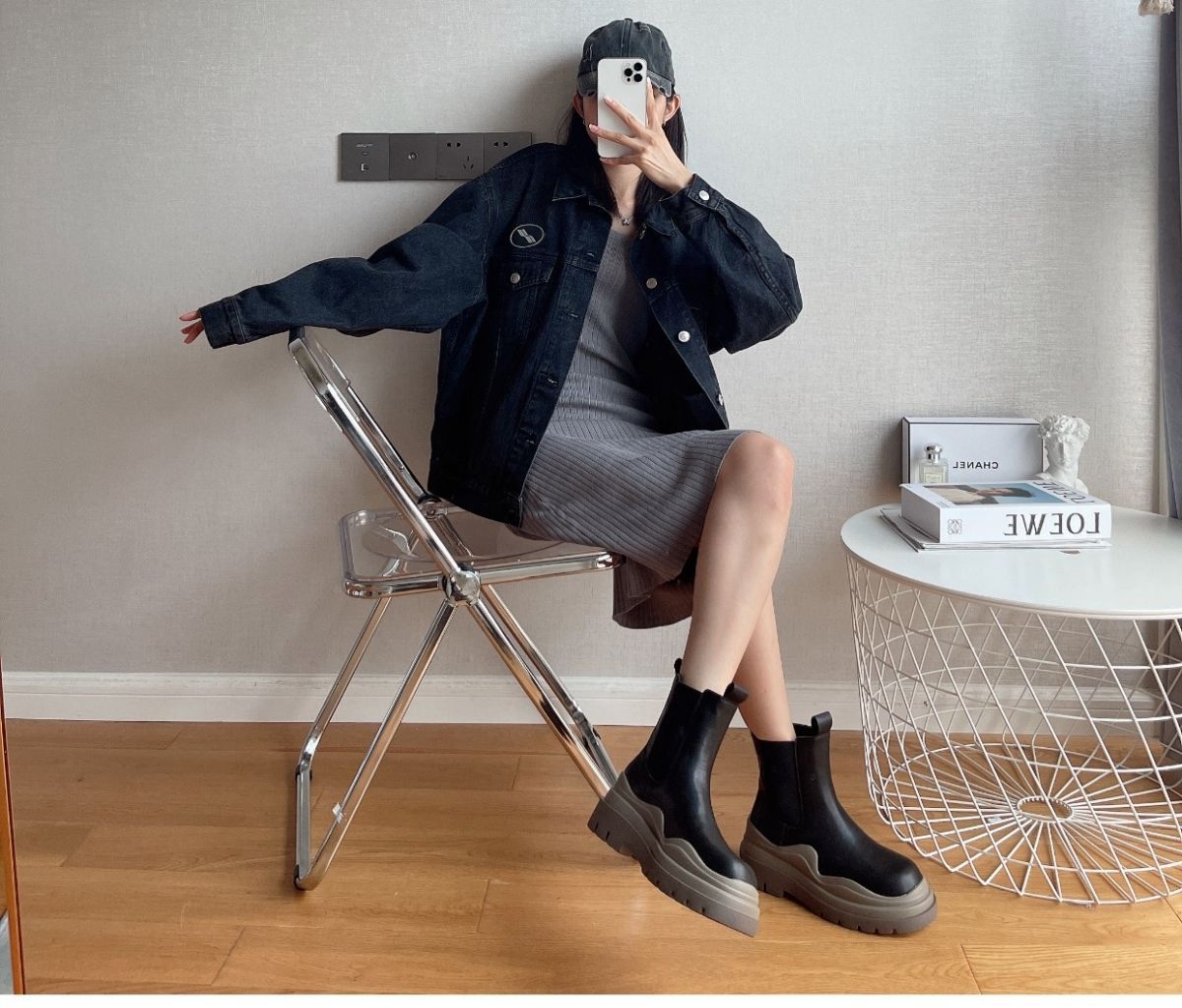 Støvler Dame Blødt Læder Pipe Støvler Korte Støvler Sort Brun Matchende Mode Trendy Støvler
