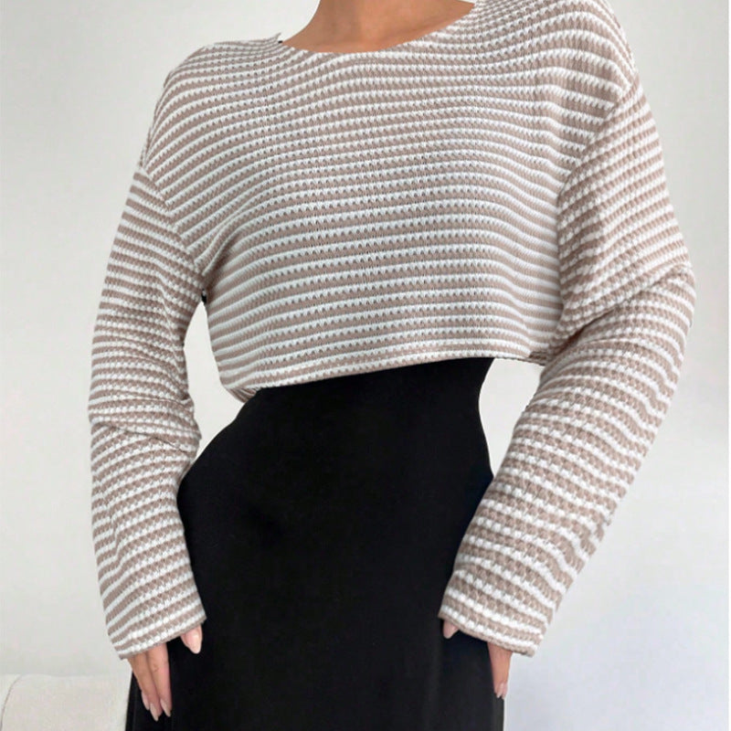 American Style Striped Long Sleeve T-shirt And Suspender Dress Set