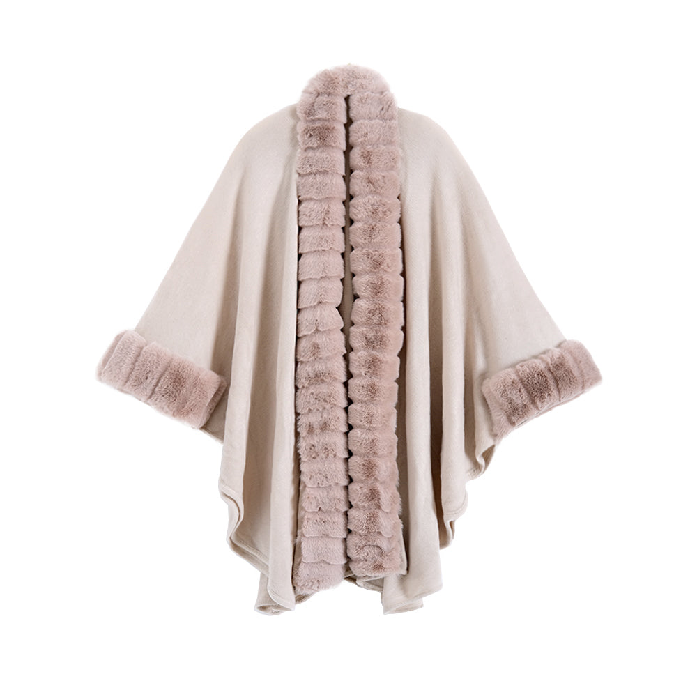 Classic Oversized Knit Coat Artificial Rabbit Fur Collar