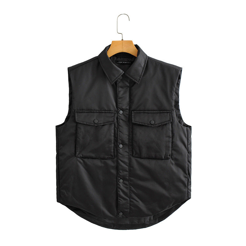 Autumn And Winter Cargo Cotton Vest With Double Pockets