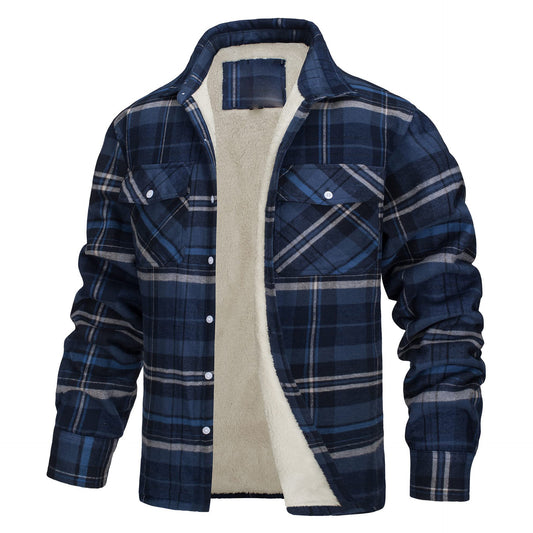 Men's Long Sleeve Lapel Plaid Thickened Shirt Jacket
