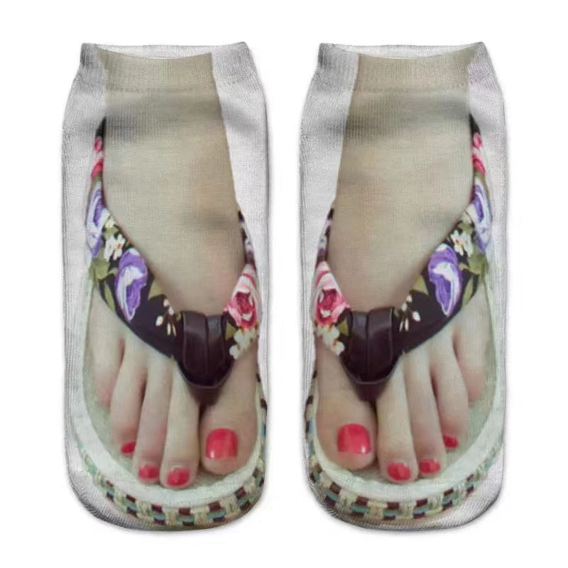 Women's Fashion Simple Flip-flop Print Socks