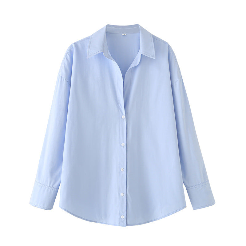 European And American Style Long Sleeve Lapel Loose Striped Poplin Shirt