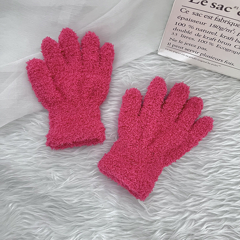 Winter Children's Gloves Finger Writing Cold-proof Warm Gloves Solid Color Knitted Coral Velvet Gloves