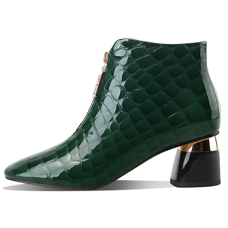 Chunky Heel Mid-heel Short Martin Boots Green