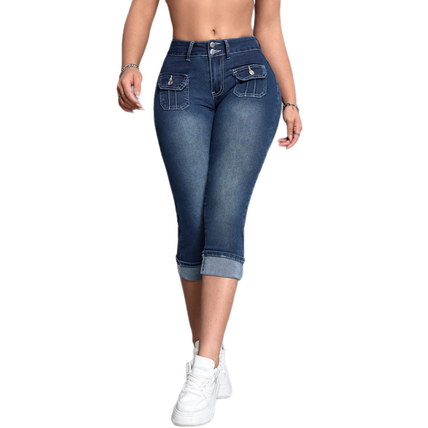 Womens Stretchy Cropped Denim Pants