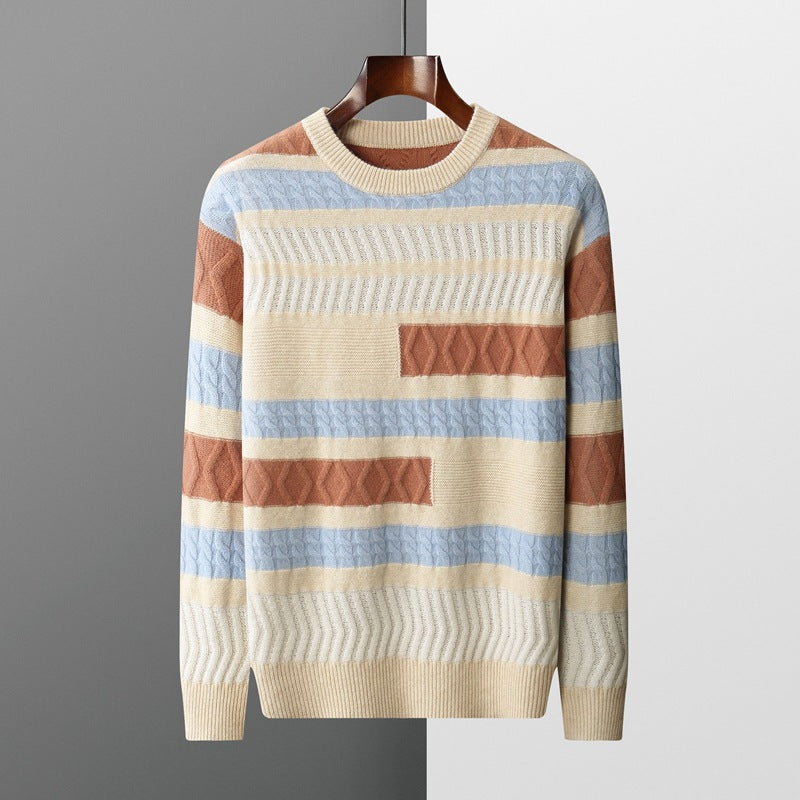 Koreansk stil Farveblok Crew Neck Cashmere Sweater til Mænd Kontrastfarve