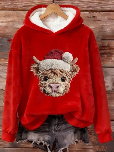 Womens Flannel Christmas Crew-Neck Long-Sleeve Top