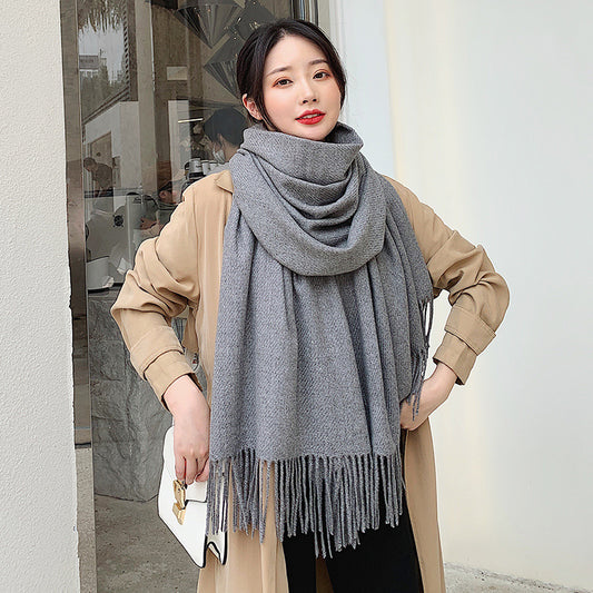 Women's Solid Color Thickened Cotton Cashmere Scarf