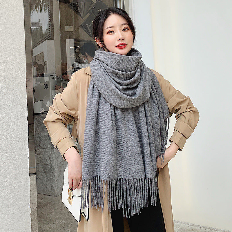 Women's Solid Color Thickened Cotton Cashmere Scarf