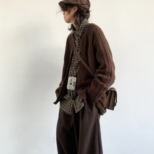 Winter New Solid Color Twist Round Neck Knitted Sweater