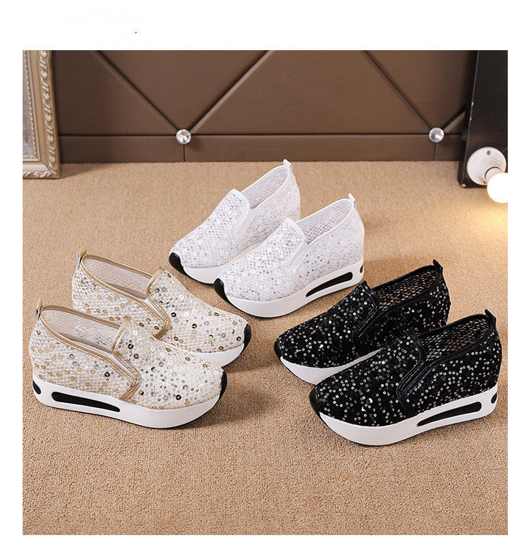 Casual Slip-on High-heeled Loafers Platform-soled Women's Shoes