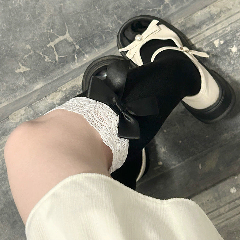 Sweet Girl Slim Fit Jk Bow White Cute Calf Socks