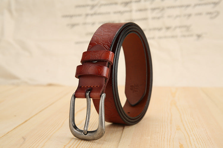 All-match Ladies Cowhide Embossed Leather Belt