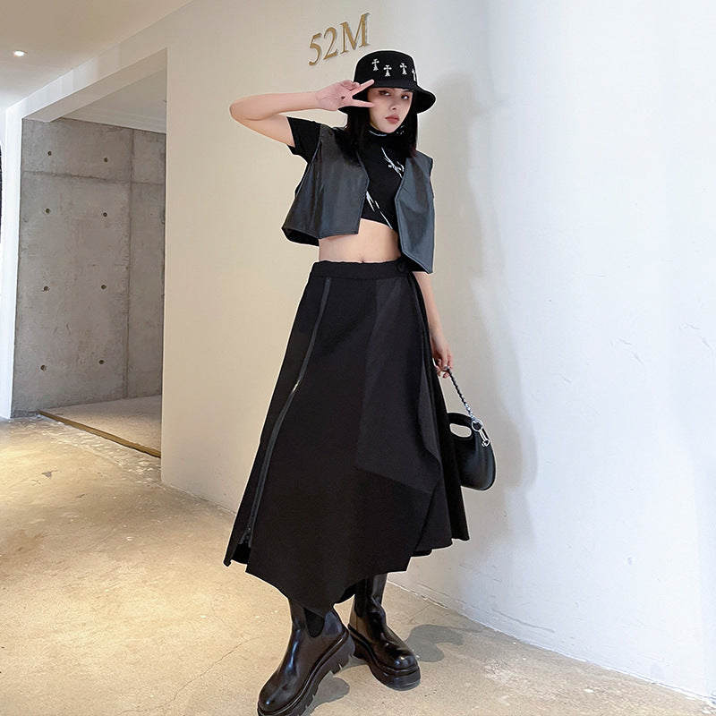 Women's Asymmetric High Waist Zip Split Skirt