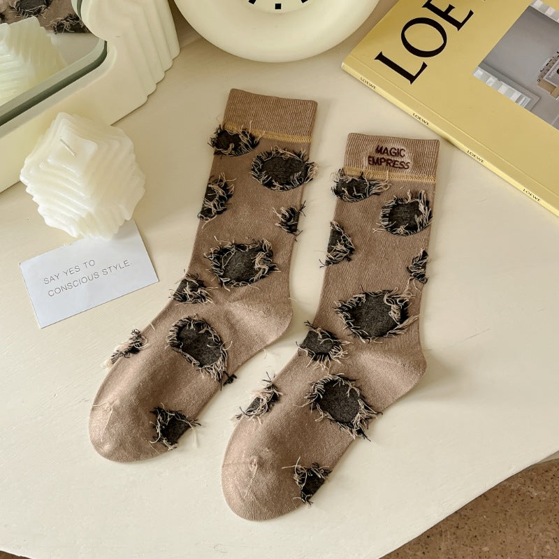 Tassel Embroidery Brushed Tube Socks Patch