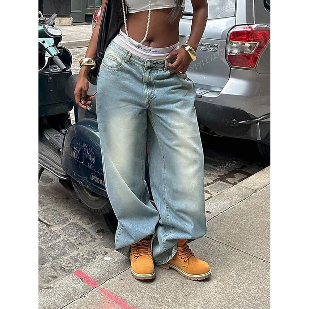 Amerikansk-inspirerede slidte vaskede denimjeans