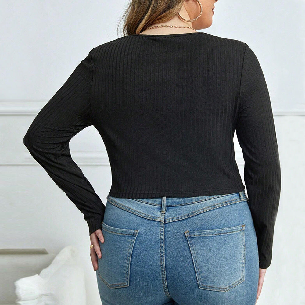 Women's Slim Fit Round Neck Sexy Hollow Long Sleeve Versatile Top