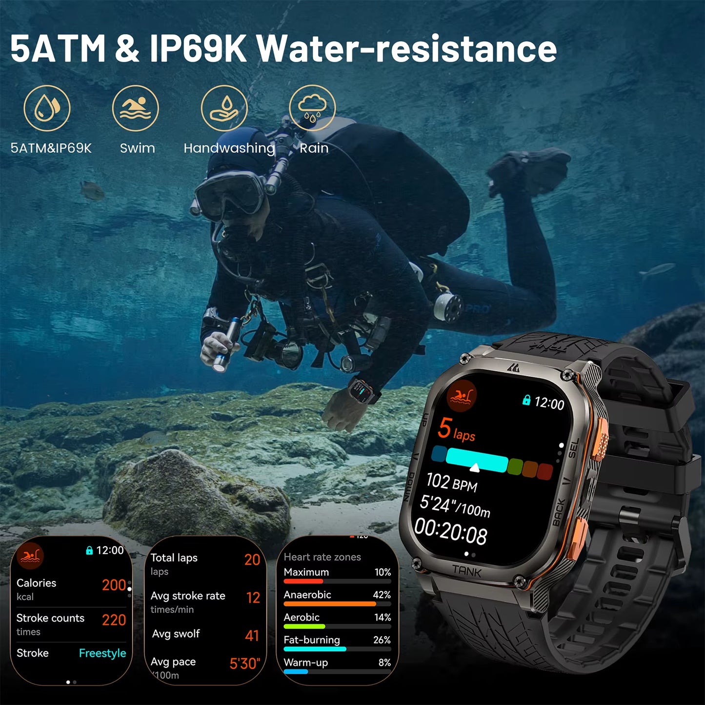 TANK M3 Ultra GPS Smart Watch for Men 480Mah 60Days Battery Compass Altimeter Barometric Bluetooth Call 5ATM Waterproof