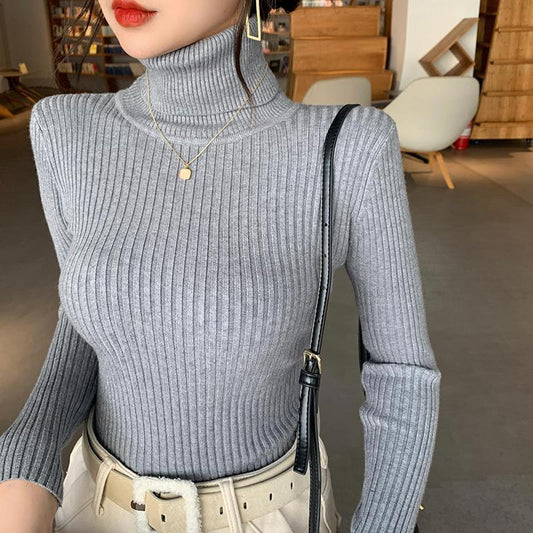 Womens Thick Solid-Colored Slim-Fit Warm Turtleneck Base Sweater