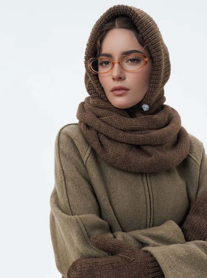 Solid Color Fashion Casual Knit Hat With Cross Scarf