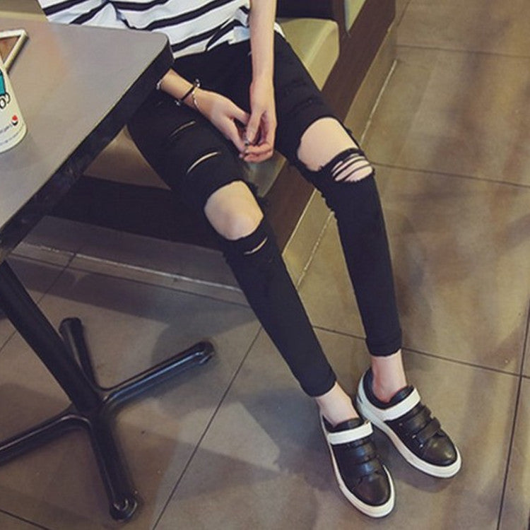 Big Ripped Knee Faux Jeans Women's Pencil Pants