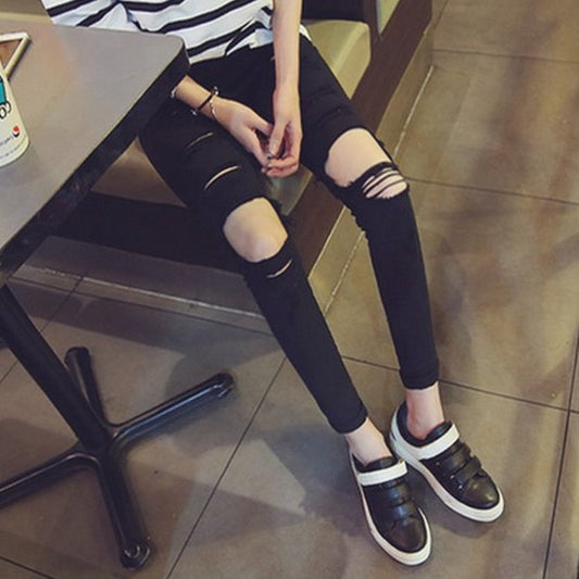 Big Ripped Knee Faux Jeans Women's Pencil Pants