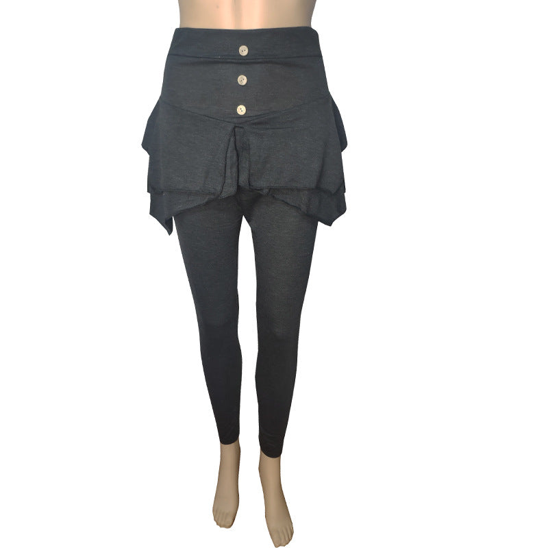 Solid Color Slim Three-button Leggings Trousers