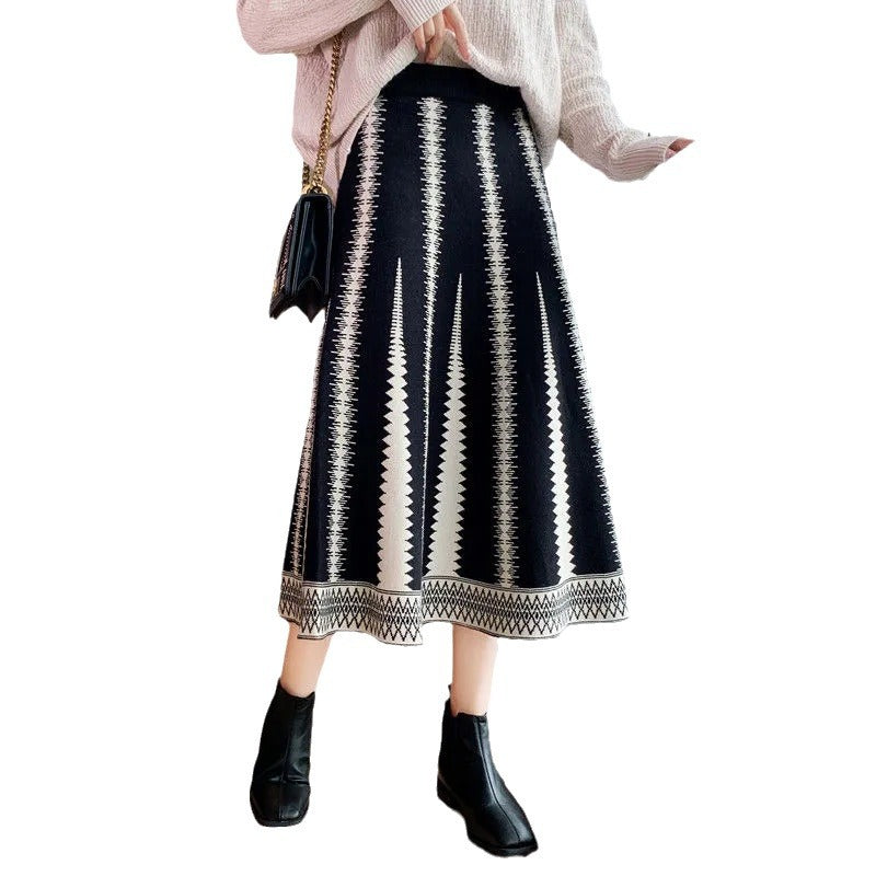 Hong Kong Style Retro Striped Knitted Dress