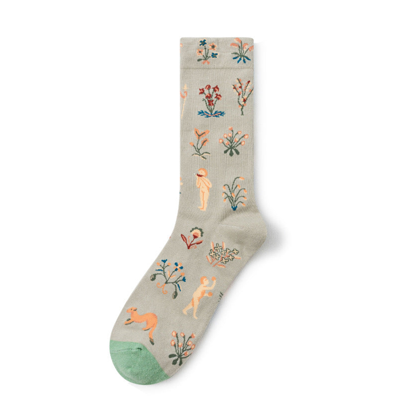Retro Trendy Autumn And Winter Abstract Art Socks Europe And America Creative Combed Cotton