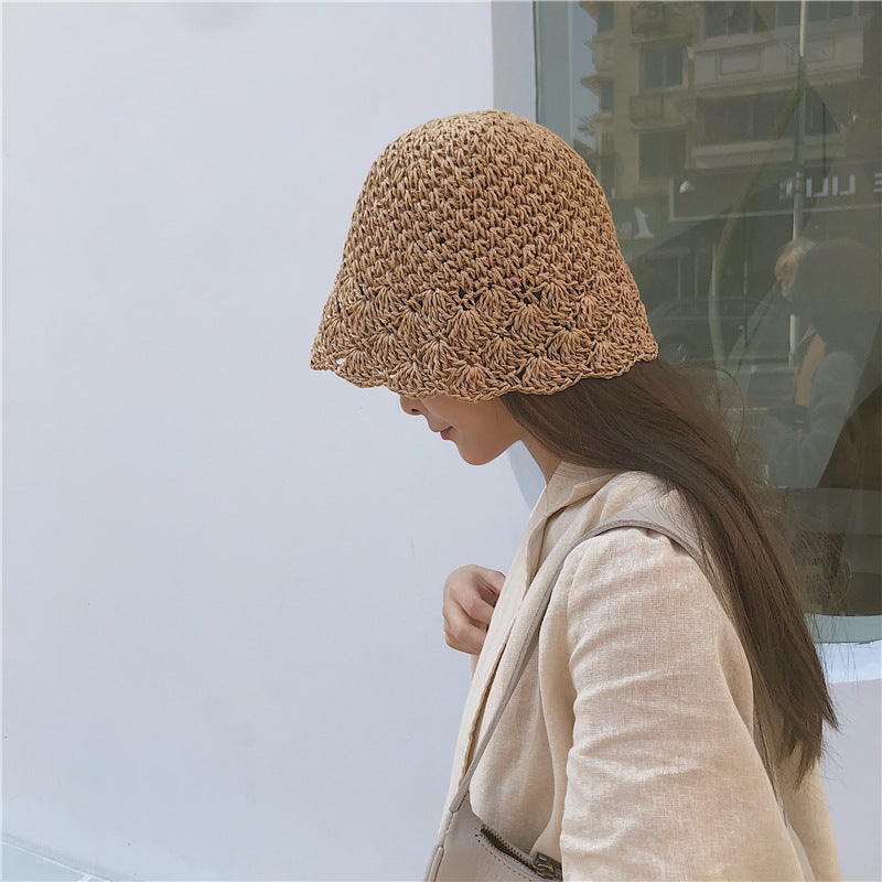 Summer Sun Protection Lace Straw Bucket Hat