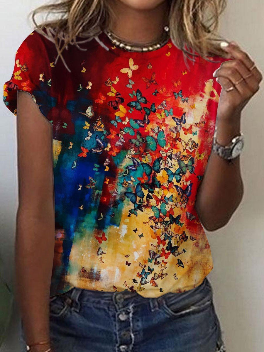 Cute Owl Pattern 3D Printed Round Neck Short Sleeve