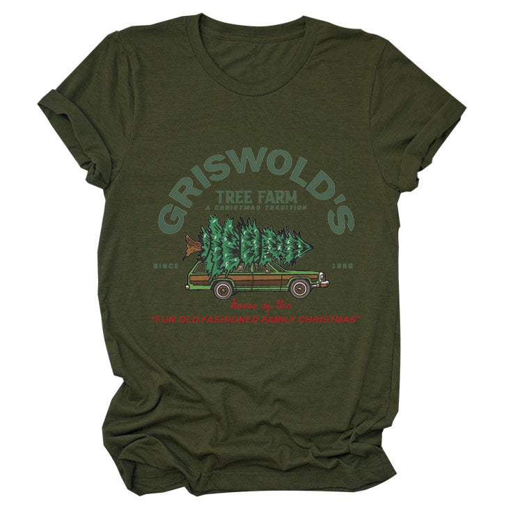 Christmas Tree Letters Fashion Short-sleeved Christmas Round Neck Women's T-shirt