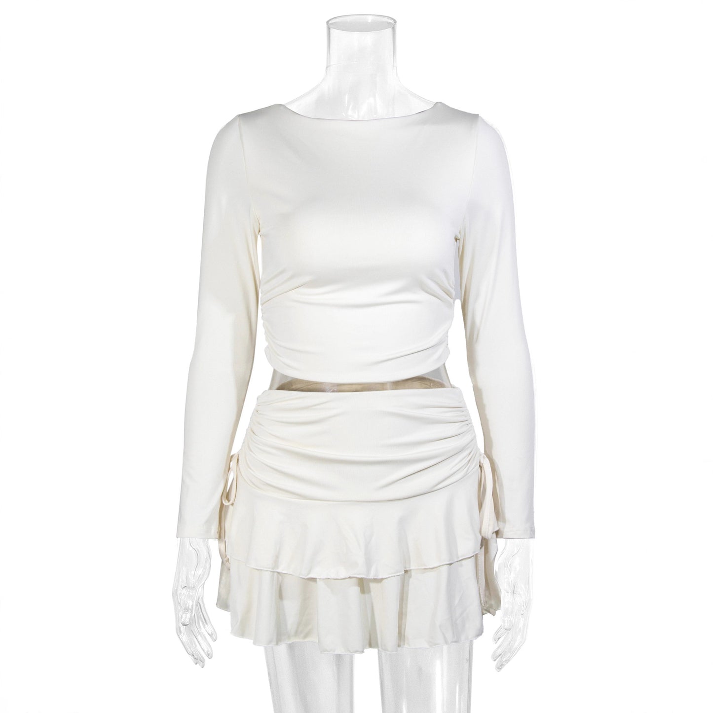 Slimming Ruched Bodycon Skirt And Long-Sleeve Top Two-Piece Set For Women