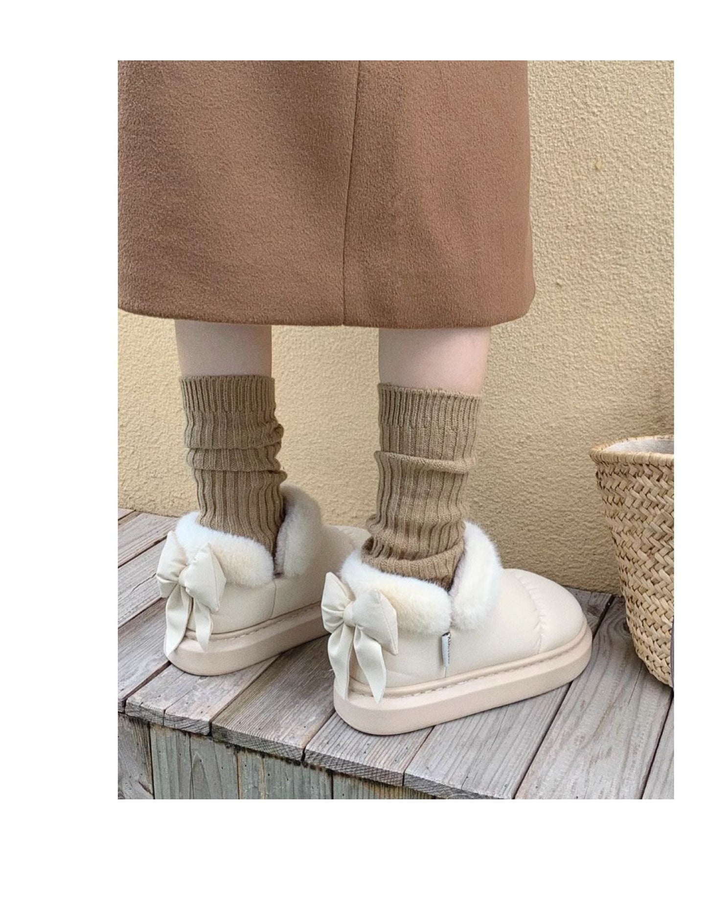 Winter Cute Bow Warm With Velvet Men And Women Creativity New Waterproof Bootie