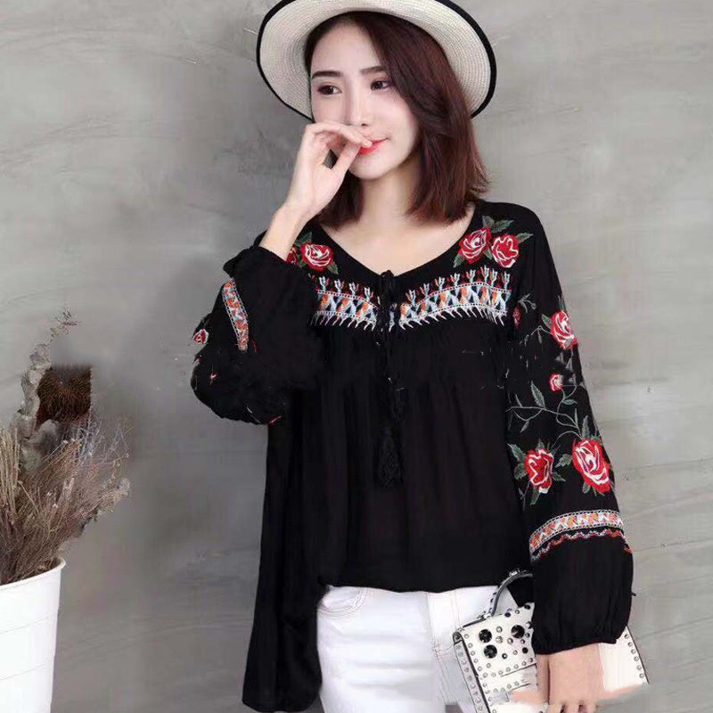 Ladies Tassel Embroidered White Shirt