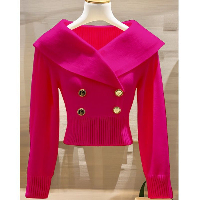 Women's Polyester Lapel Slim Sweater Sweater