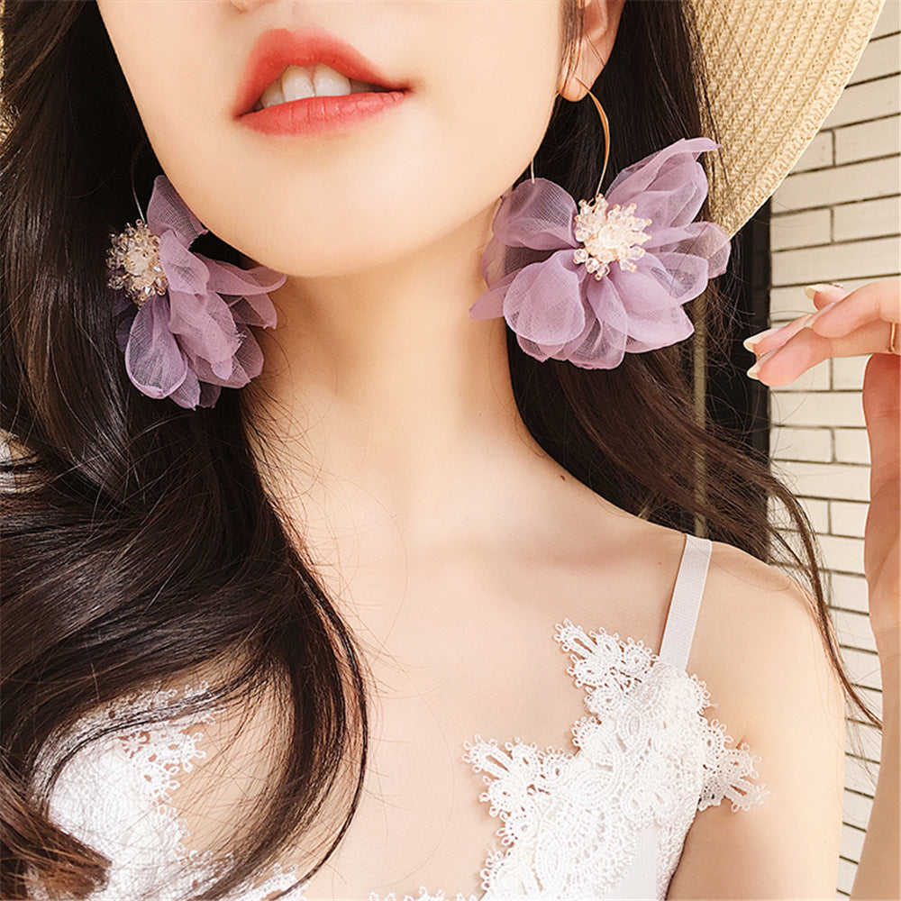 Gentle Mesh Fairy Flower Crystal Earrings
