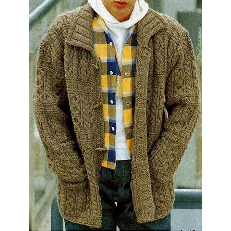 Snoet Strikket Jakke Revers Slank Langærmet Jakke Sweater