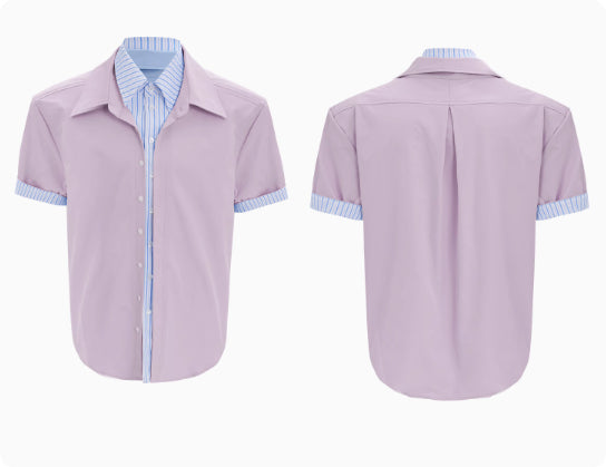 Male Niche Striped Contrasting Patchwork Shirt Top