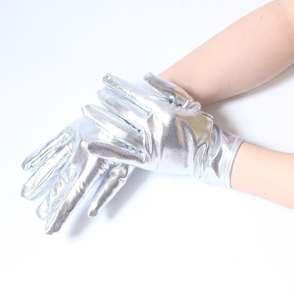 Women's Short Bright Leather Play Punk Gloves