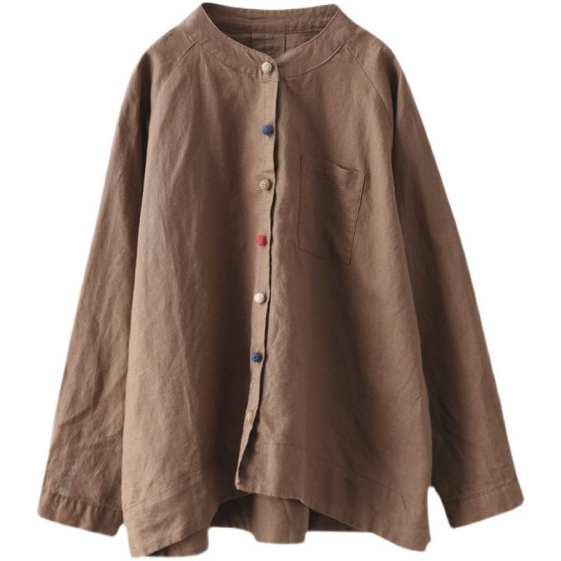 Retro Cotton And Linen Shirt Lady Literature Loose Lapel Long Sleeves Shirt