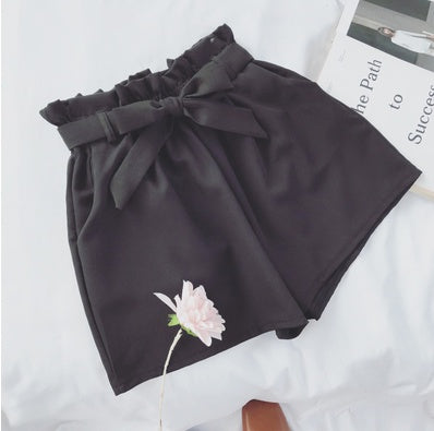 Summer Korean Bow Tie Shorts Loose slimming high waist wide leg pants hot pants