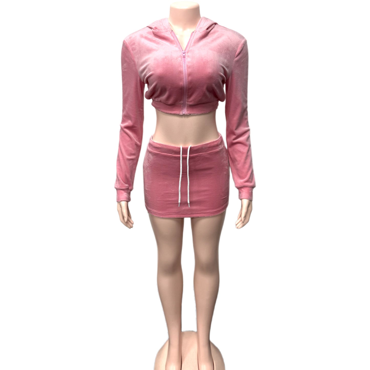 Hooded Crop Top Long Sleeve Cardigan With Bodycon Skirt Two-piece Set