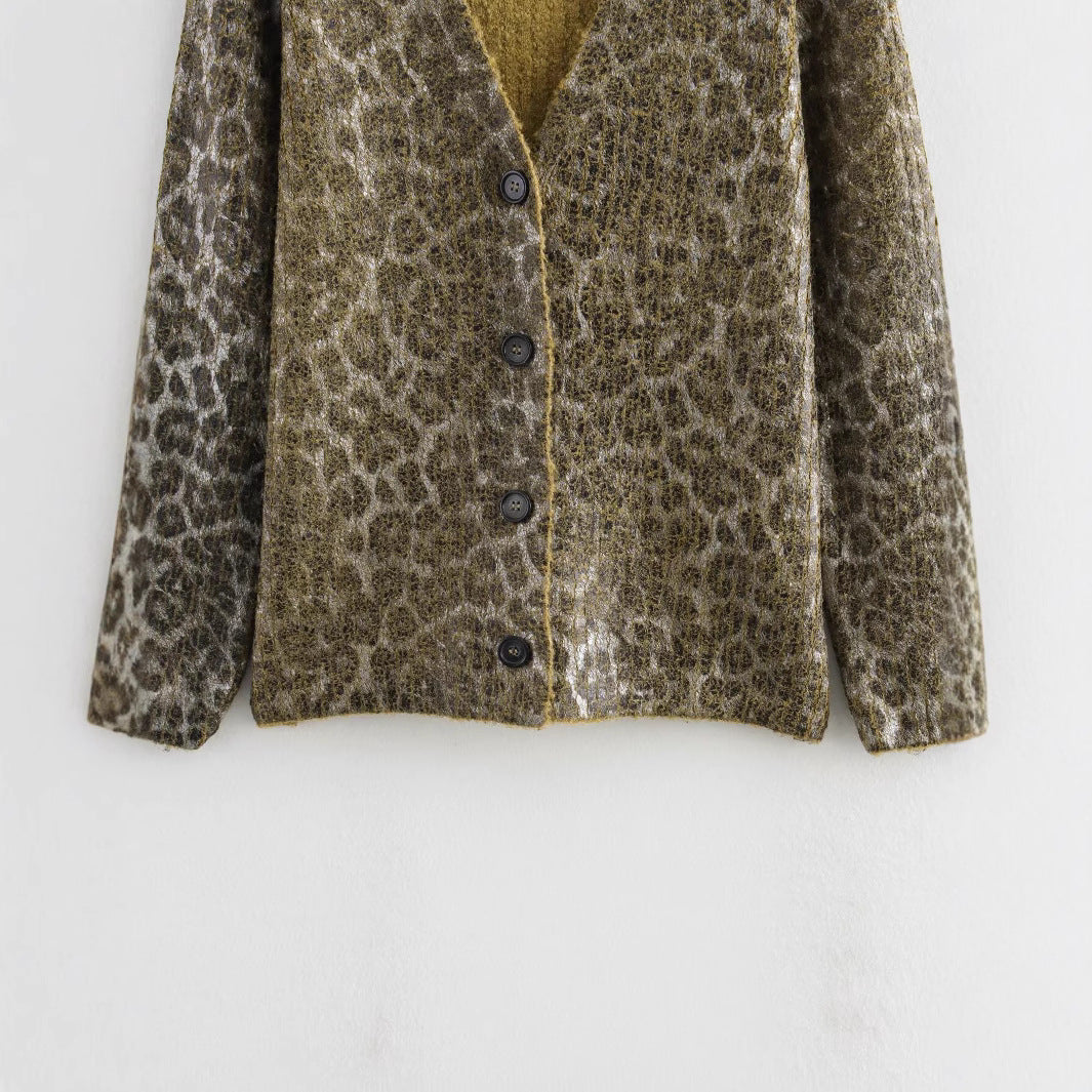 Women's Animal Pattern Knitted Metal Bronzing Sweater Coat