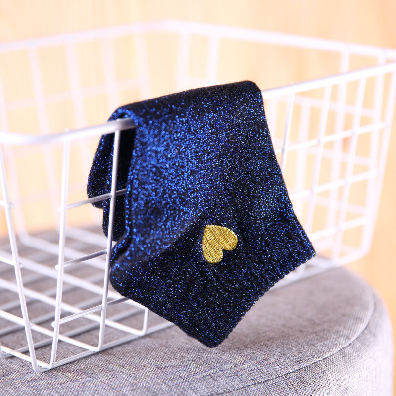 Lurex embroidered gold thread love fashion trendy socks