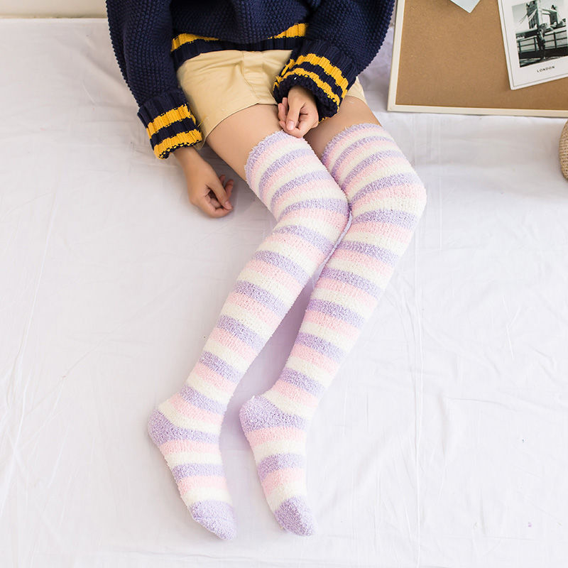 Fall Winter Over The Knee Plus Long Coral Fleece Floor Socks