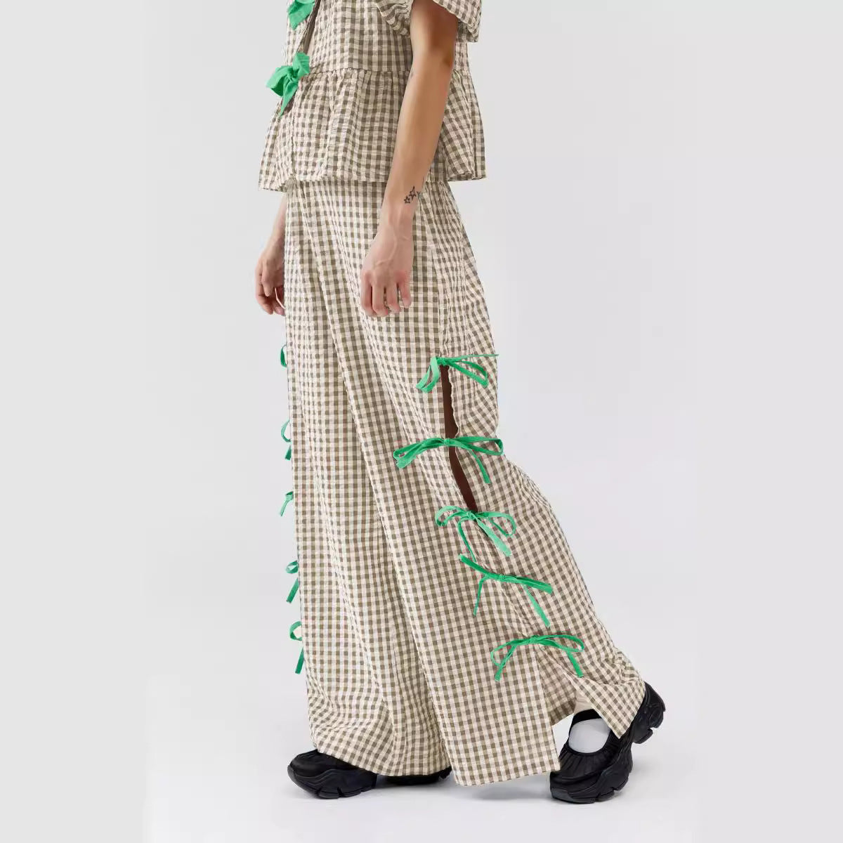 Women's Plaid Trousers Fashionable With Side-slit